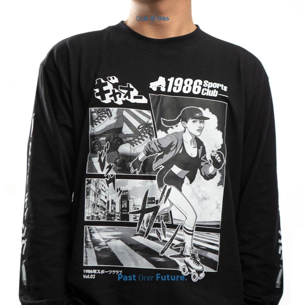 SLIDING PENGUIN CLUB OF 1986 BLACK LONG SLEEVE T-SHIRT / Kaos Retro Vintage Hitam Lengan Panjang