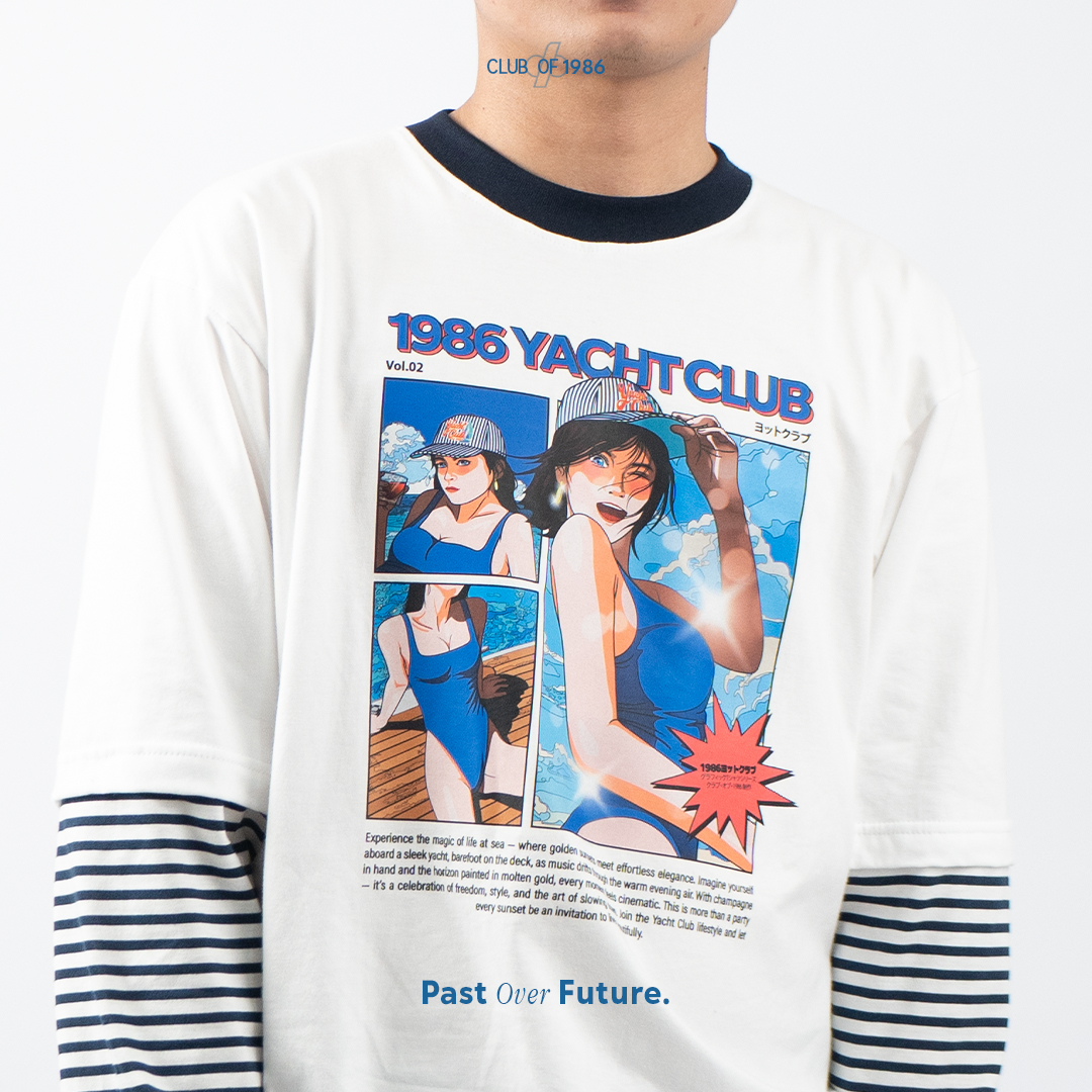 CLUB OF 1986 YACHT LONG SLEEVE LAYER STRIPED SHIRT / Kaos Retro Vintage Lengan Panjang Strip Bergaris