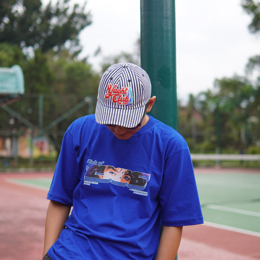 Club of 1986 Vintage Baseball 6 Panel Cap / Yacht Club Topi Strip Retro Unik