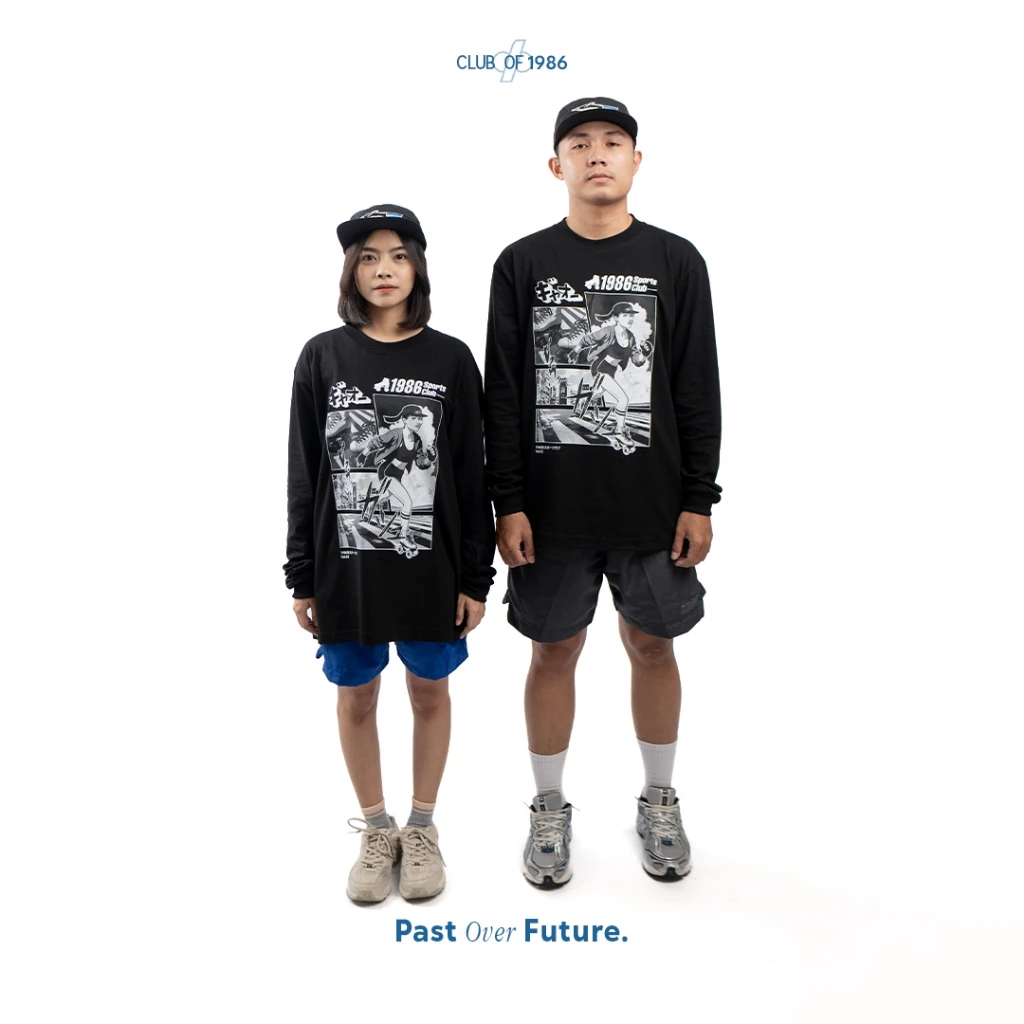 SLIDING PENGUIN CLUB OF 1986 BLACK LONG SLEEVE T-SHIRT / Kaos Retro Vintage Hitam Lengan Panjang