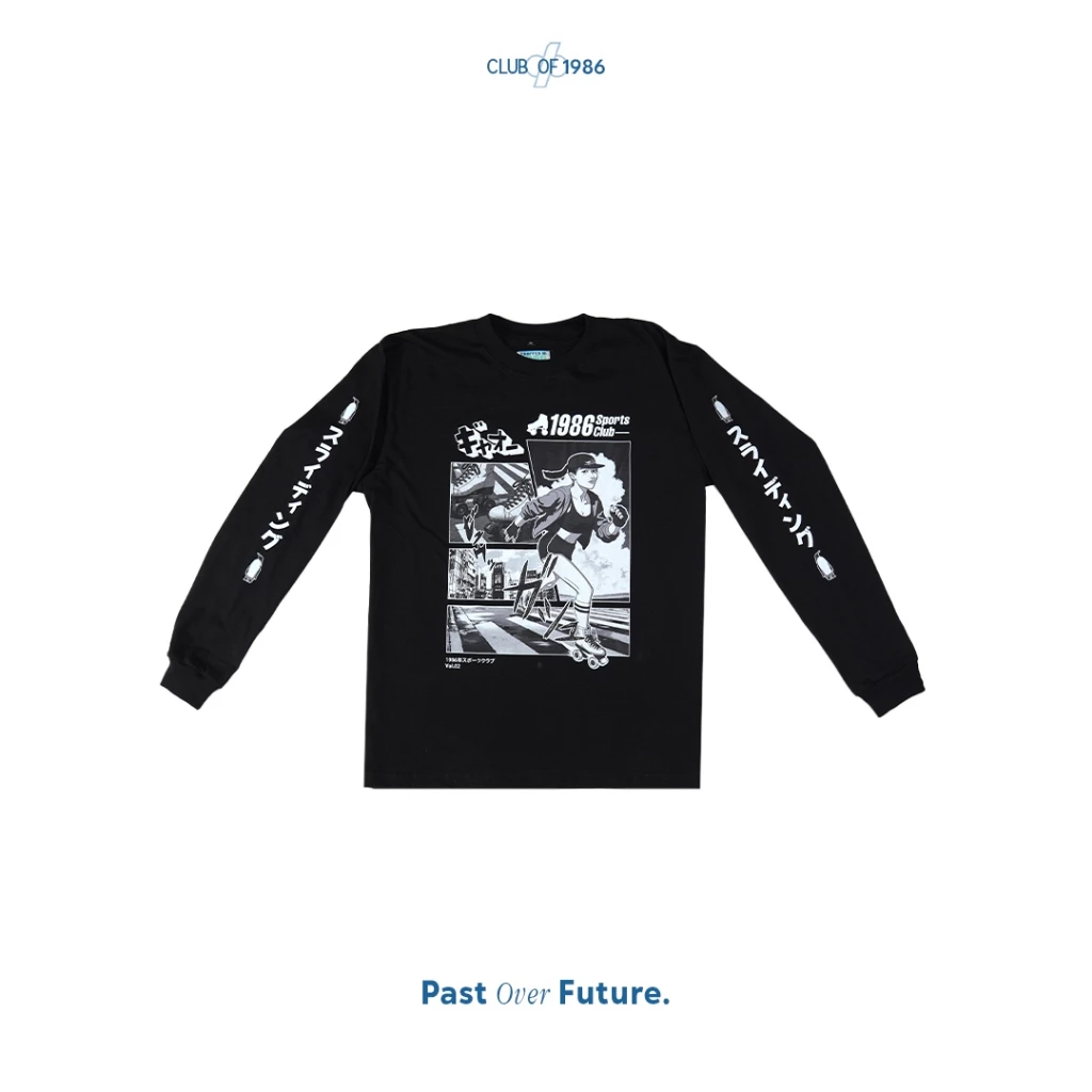 SLIDING PENGUIN CLUB OF 1986 BLACK LONG SLEEVE T-SHIRT / Kaos Retro Vintage Hitam Lengan Panjang