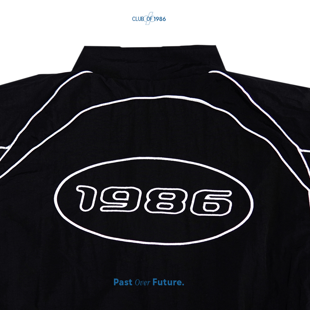 CLUB of 1986 KUROTSUKI TRACKTOP JACKET / RETRO MONOCHROME NYLON WINDBREAKER