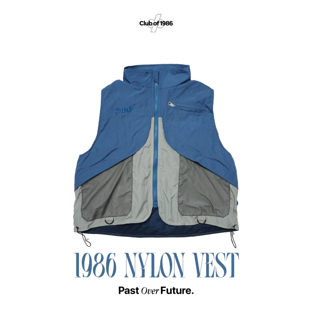1986 Nylon Reversible Zip Vest Blue and Grey - Rompi Biru / Abu Polyester Dual Resleting