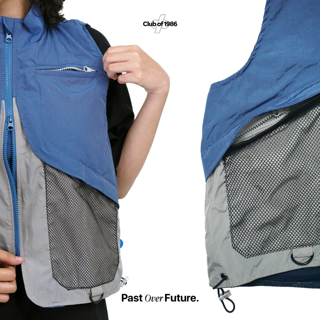 1986 Nylon Reversible Zip Vest Blue and Grey - Rompi Biru / Abu Polyester Dual Resleting