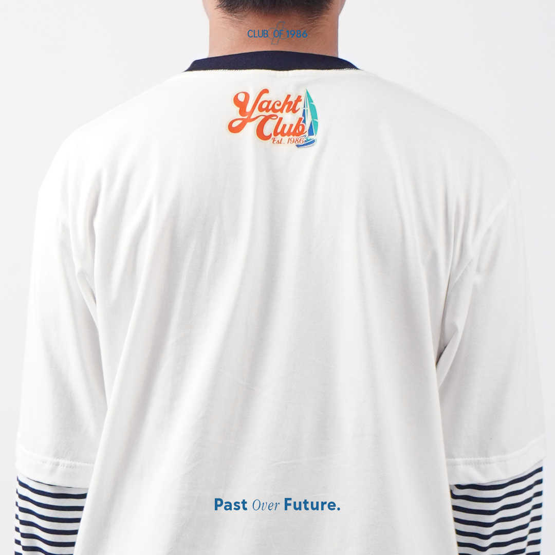 CLUB OF 1986 YACHT LONG SLEEVE LAYER STRIPED SHIRT / Kaos Retro Vintage Lengan Panjang Strip Bergaris