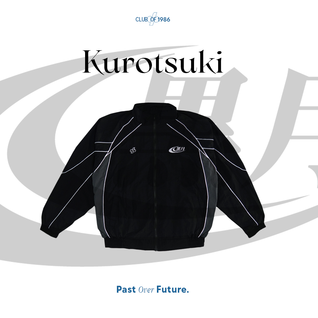 CLUB of 1986 KUROTSUKI TRACKTOP JACKET / RETRO MONOCHROME NYLON WINDBREAKER