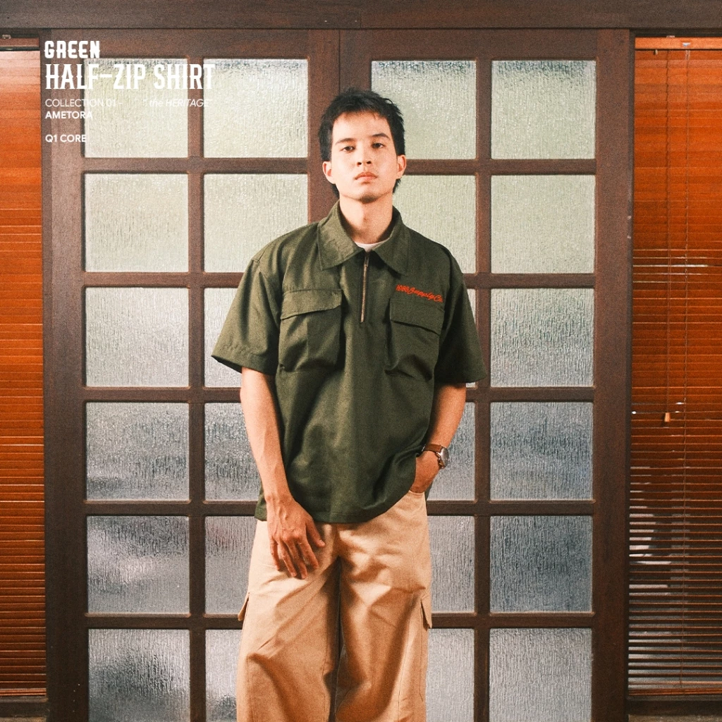 CLUB of 1986 AMETORA Half-Zip Work Shirt Short Half Sleeve Oversize