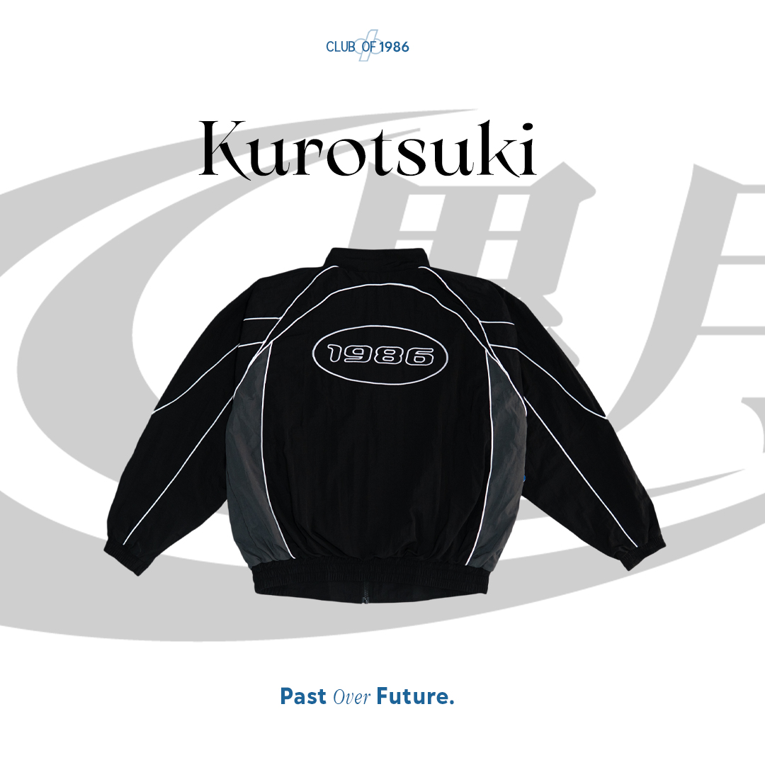 CLUB of 1986 KUROTSUKI TRACKTOP JACKET / RETRO MONOCHROME NYLON WINDBREAKER