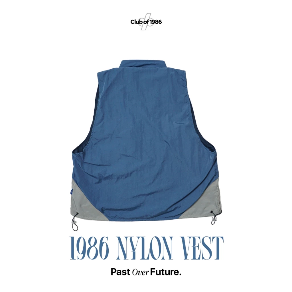 1986 Nylon Reversible Zip Vest Blue and Grey - Rompi Biru / Abu Polyester Dual Resleting